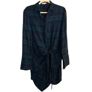 Gianni Bini navy and green plaid flannel wrap tunic Size Medium Womens